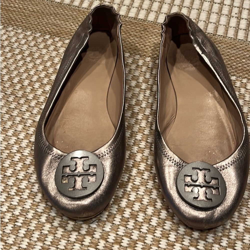 Womens Tory Burch Chrome Ballet Flats